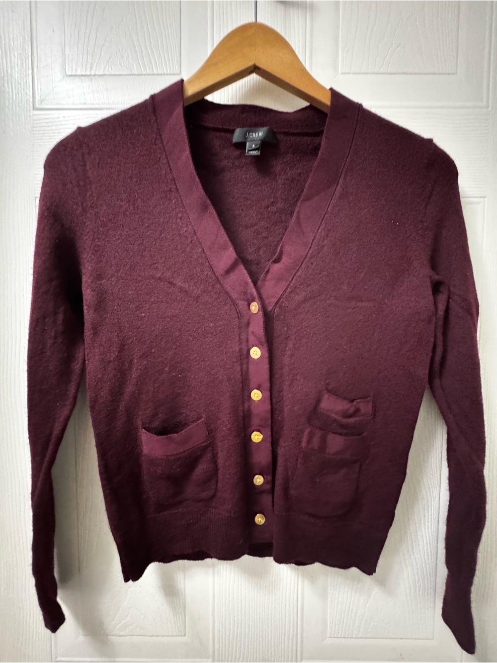 J. Crew Women's Deep Wine V-Neck Button Cardigan with Pockets